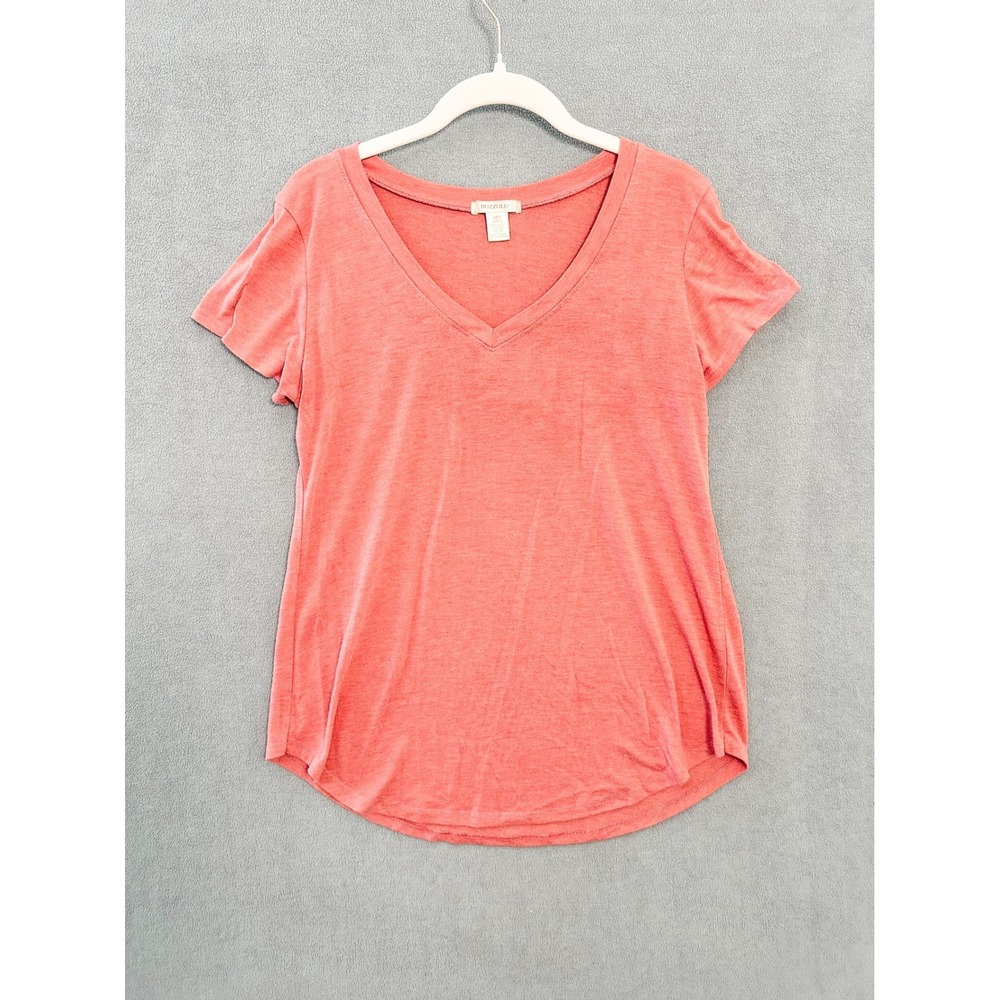 Bozzolo Womens V-Neck Short Sleeve T-Shirt Coral Heathered Curved Hem Large